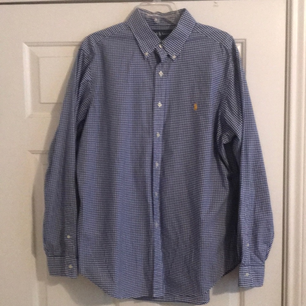 Polo men’s navy checkered button down shirt.